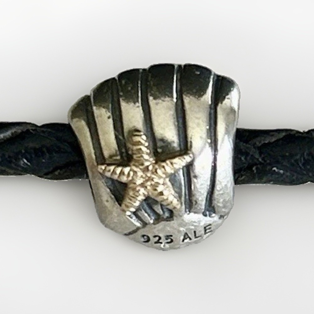 Authentic Pandora SS 925 ALE & 14k SEA SHELL STARFISH Charm 790249 - Retired